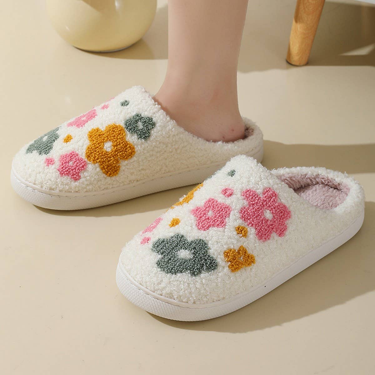 CUTE COLORFUL FLOWER WINTER WARM COTTON SLIPPERS
