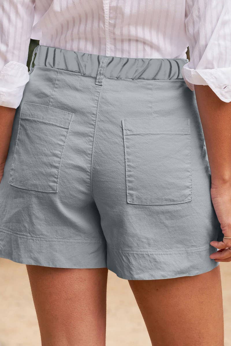 CWBSP0558_HIGH WAIST SOLID BUTTON WAIST CASUAL SHORTS