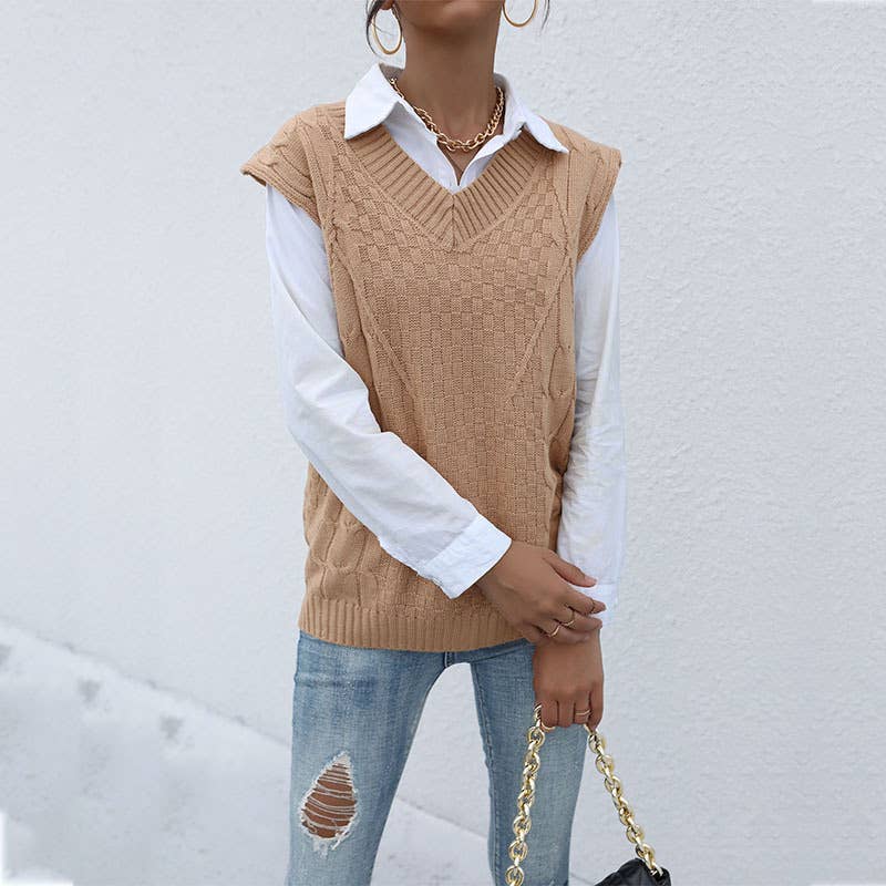 V-neck twisted knit waistcoat