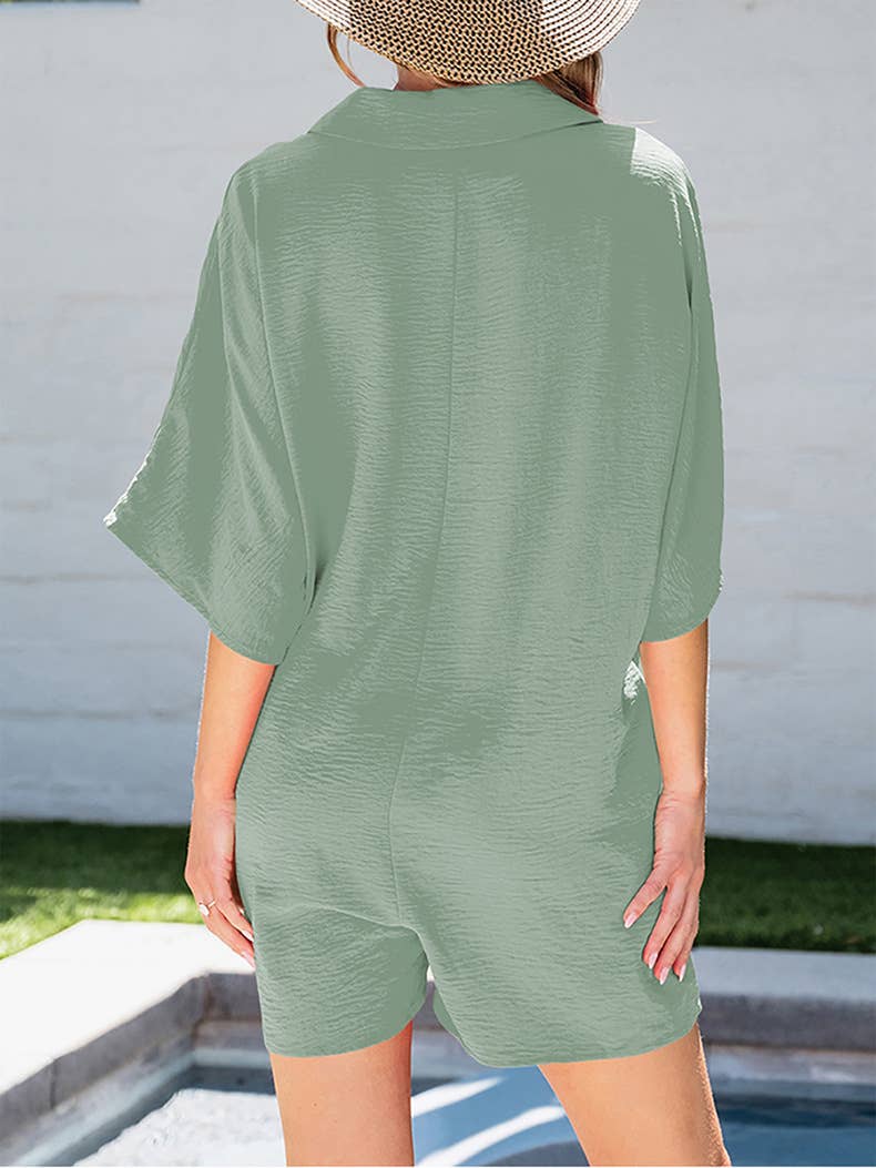 Loose shorts Solid color short sleeved jumpsuit