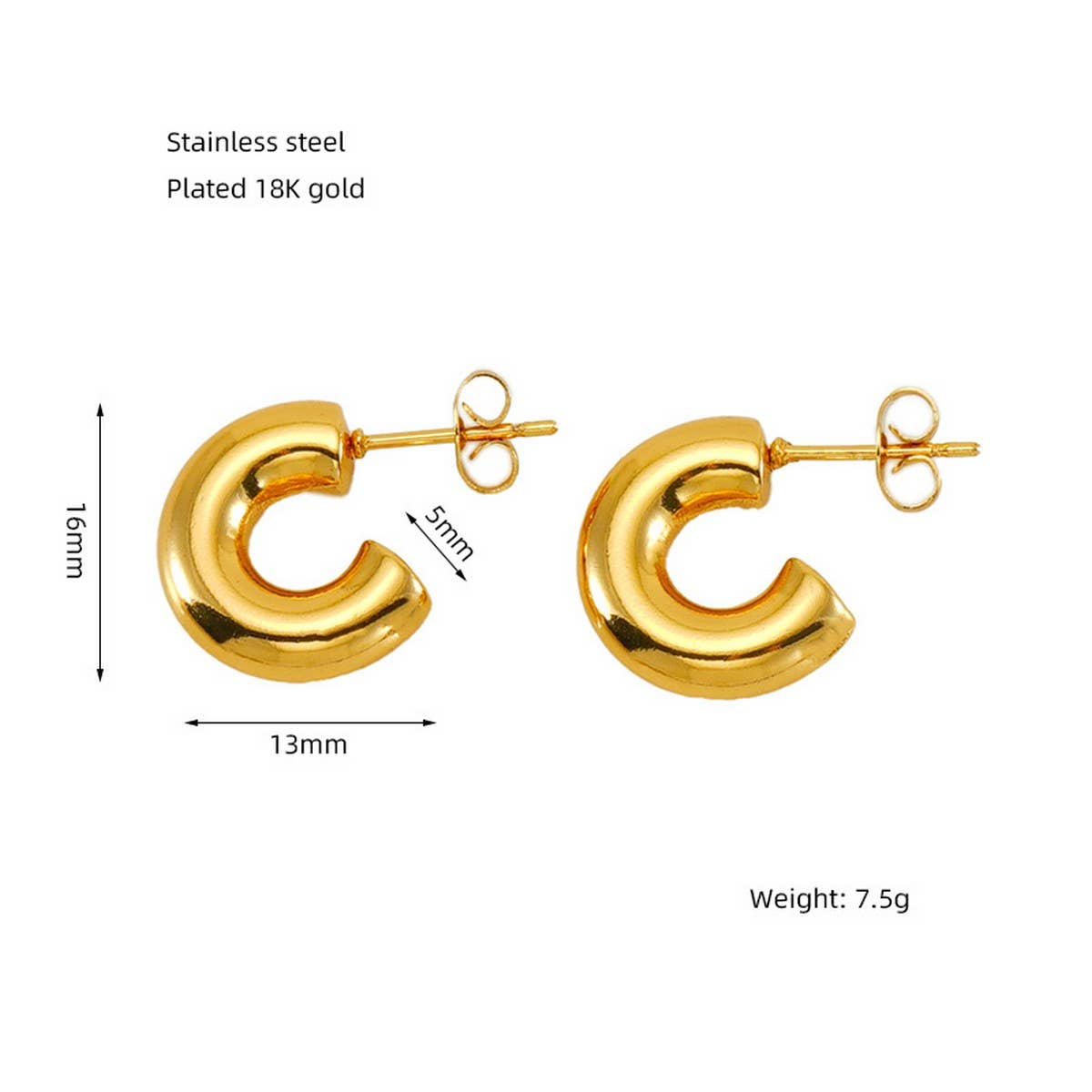 CWAJE1932_C Letter Woven Star Irregular Stud Earrings Gold