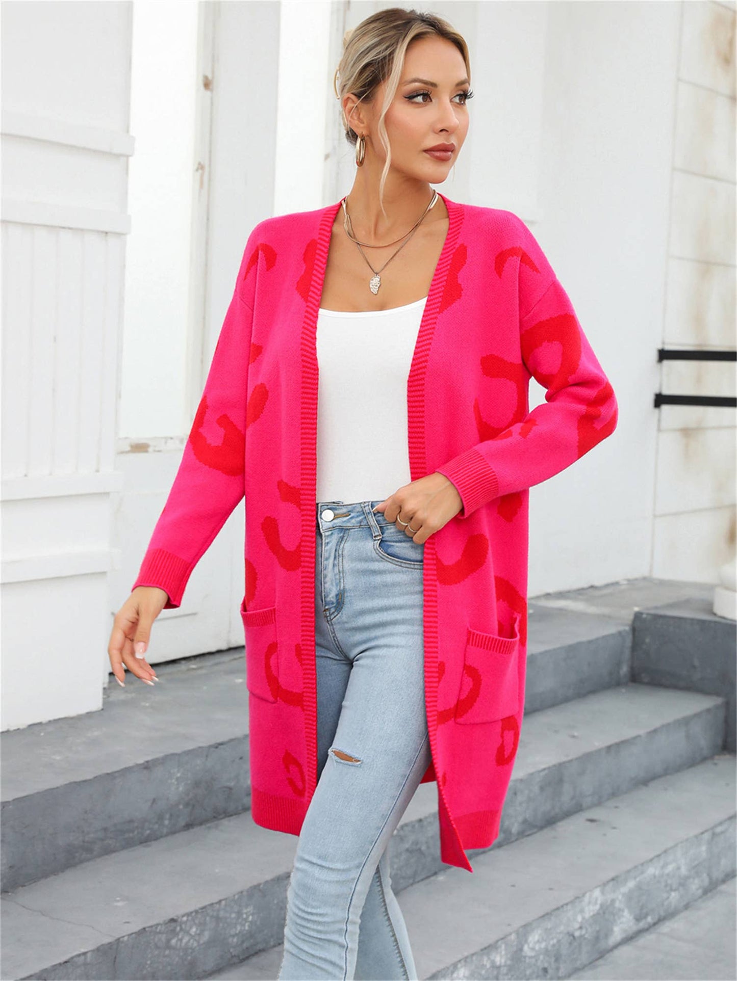 LEOPARD PRINT SWEATER LONG CARDIGAN FASHION COAT