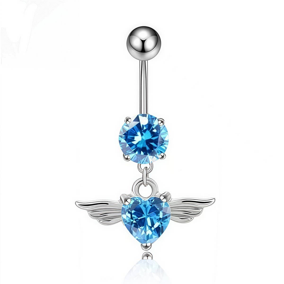 Angel Wings Heart CZ Navel Ring Piercing Jewelry_CWMM9386