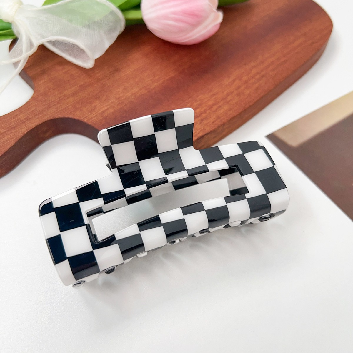 Checkerboard Hair Claw ??Candy Color Acetate Look_CWAHA0395
