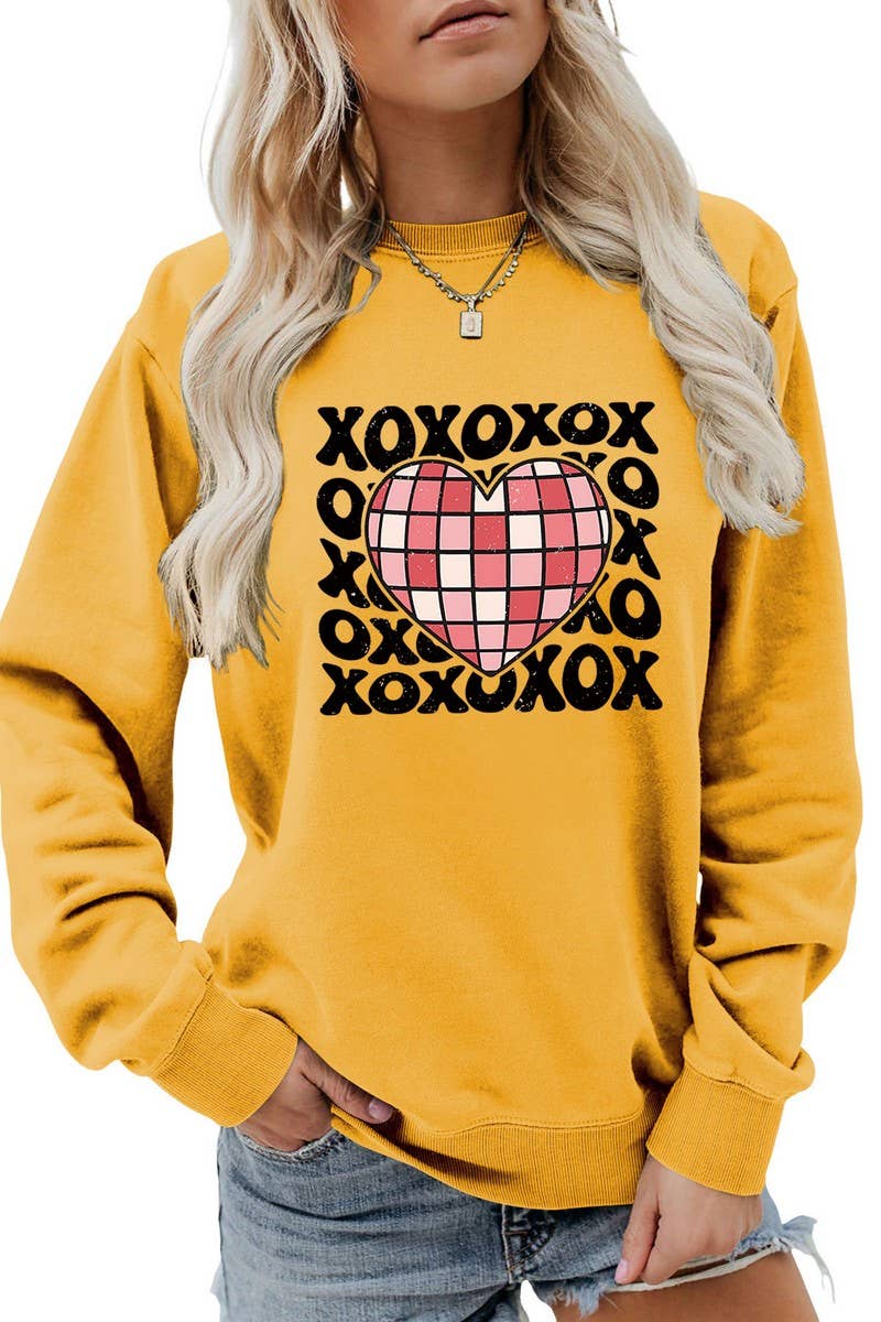 VALENTINE DAY XO PLAID HEART PRINT SWEATSHIRT_CWTSTL0981