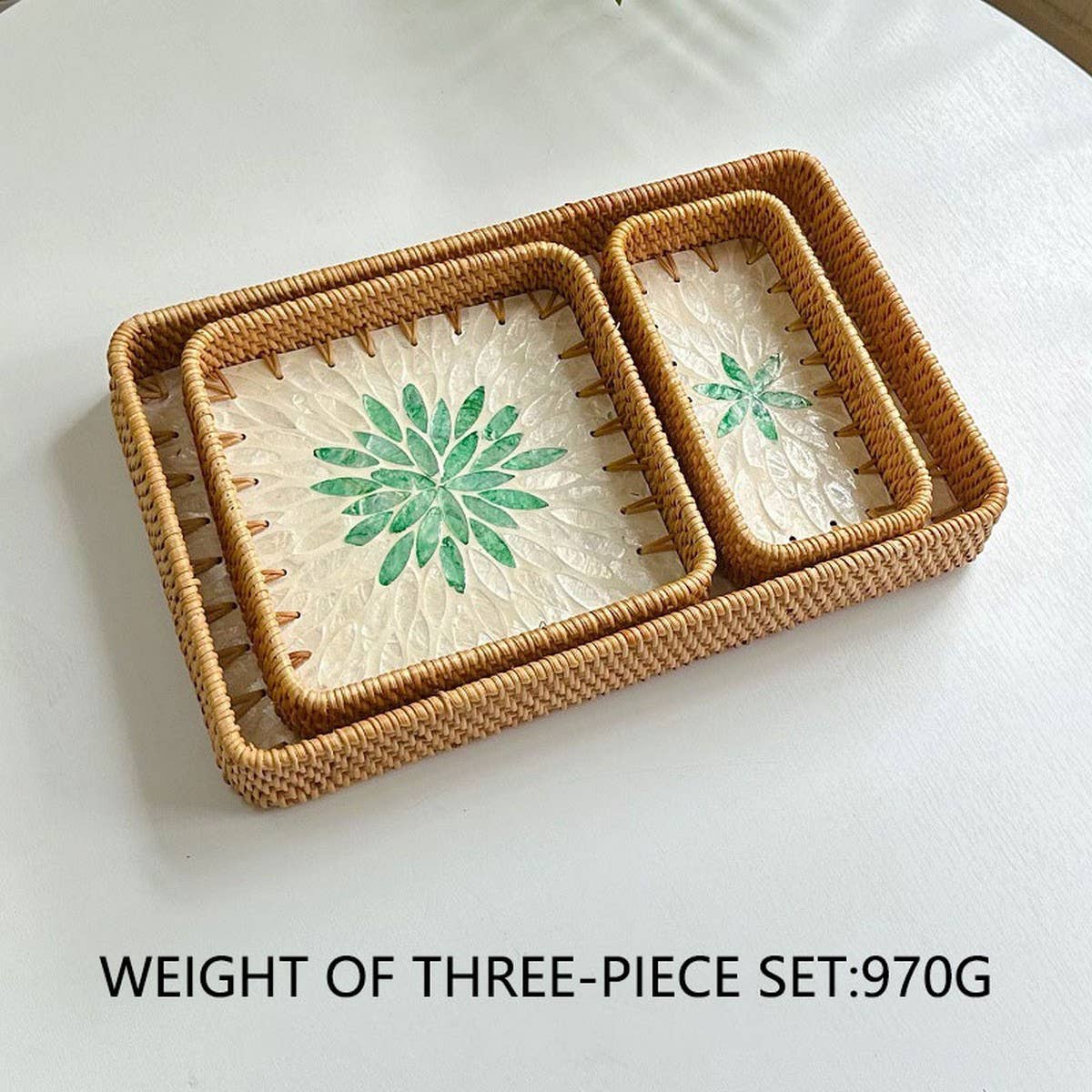 RATTAN COLORFUL SHELL FRUIT TRAY THREE-PIECE SET_CWMM4393