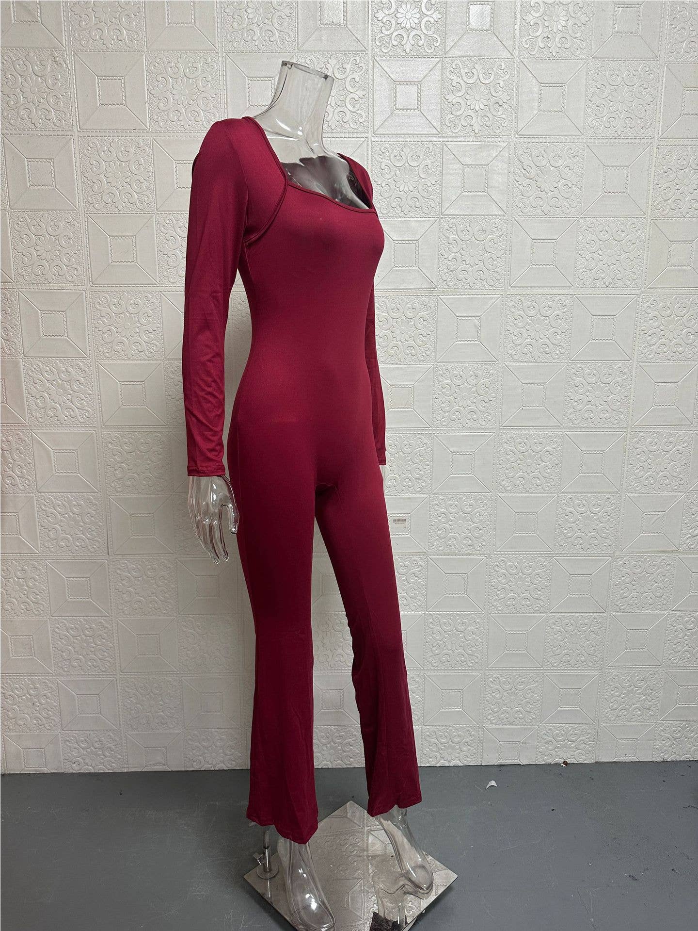 Lift hip square neck wide leg high jump jumpsuit