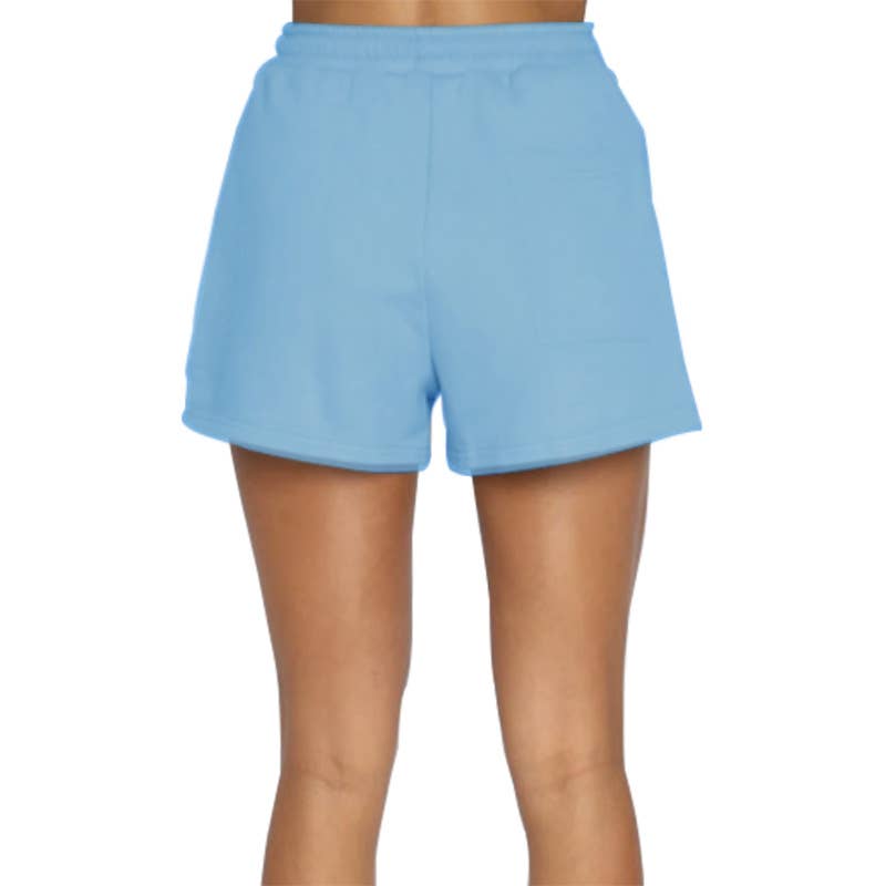 Pocket solid-color shorts and hoodie set