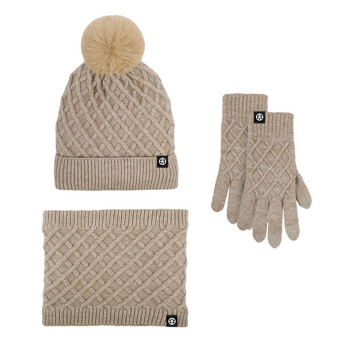 WINTER WARM WOOL HAT SCARF GLOVES THREE-PIECE SET