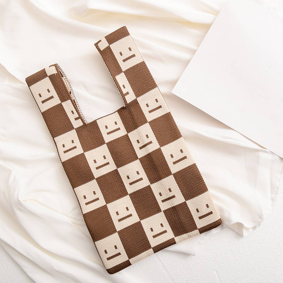 SMILING FACE PATTERN CROCHET HOBO HANDBAG PURSE_CWAB0883