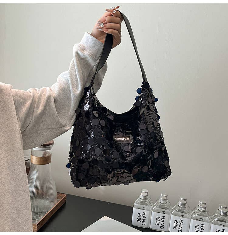 Fashionable sequined large-capacity handbag