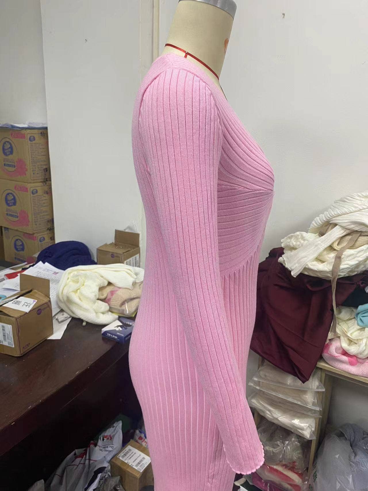 SEXY SPICE LONG SLEEVE TWIST PLEATED LONG DRESS