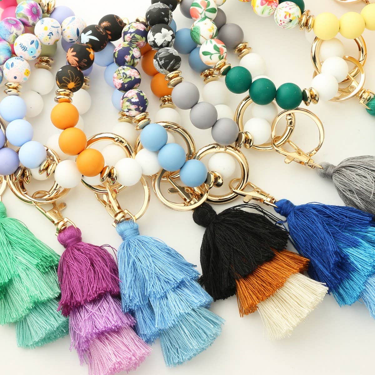 Bohemian Tassel Silicone Bead Bracelet with Prints_CWAB5019