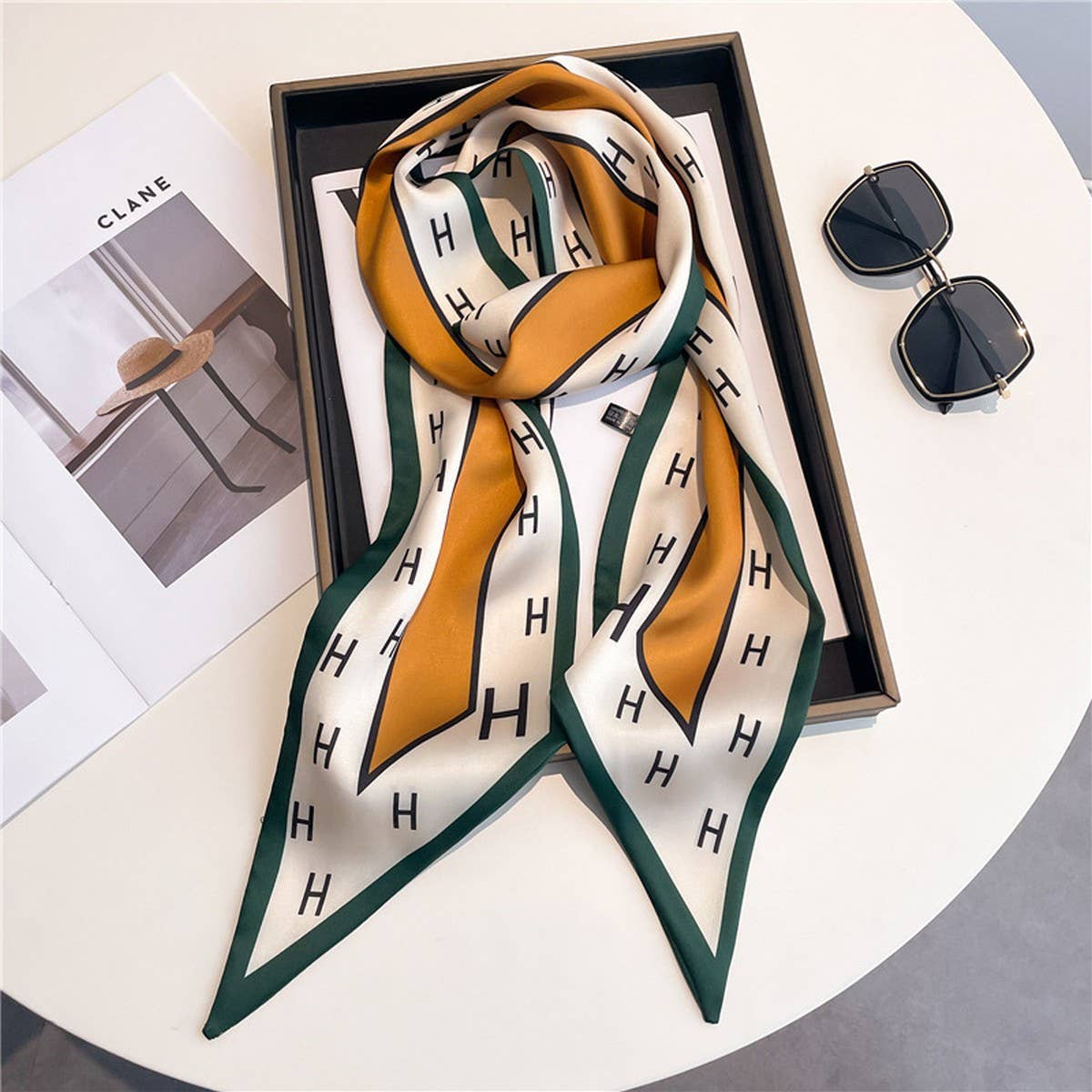 LETTER PRINT DOUBLE LAYER  HEAD SCARF