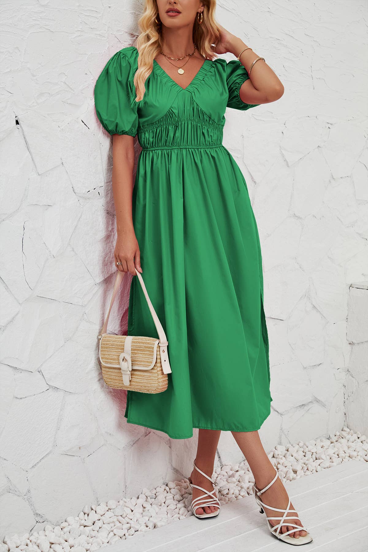 LOOSE TUNIC SKIRT V-NECK SHORT-SLEEVED DRESS