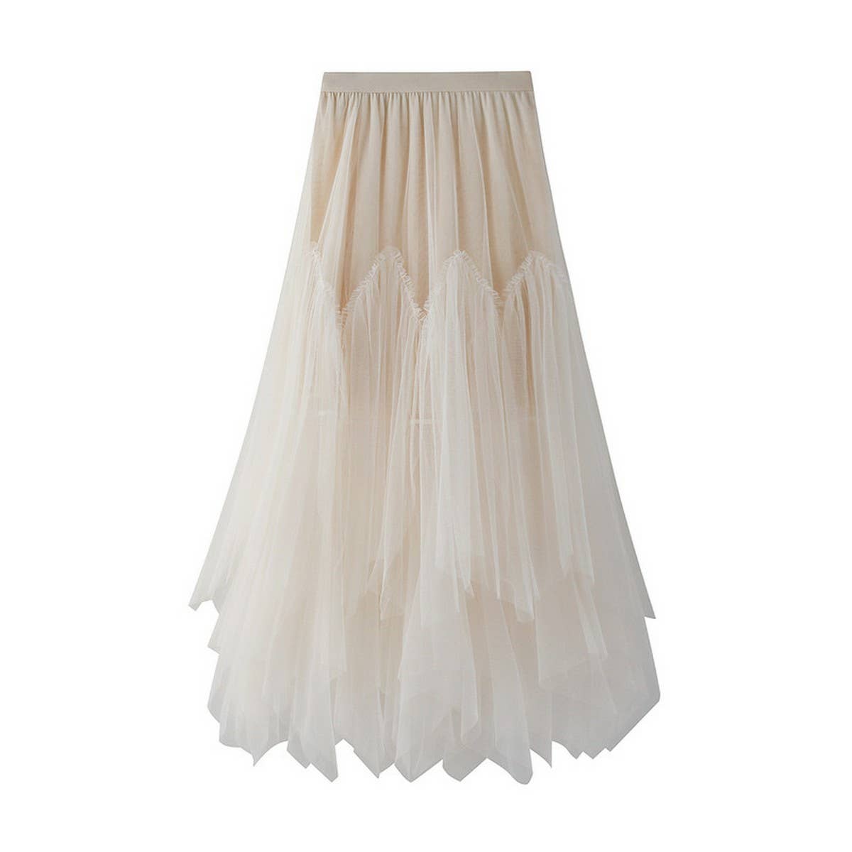Irregular Pleated Tulle Midi Skirt with Volume