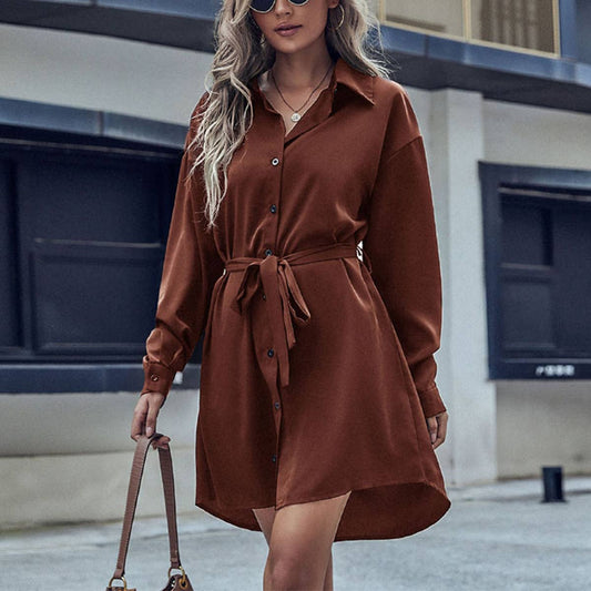 SOLID COLOR DRESS WITH SHIRT LAPEL