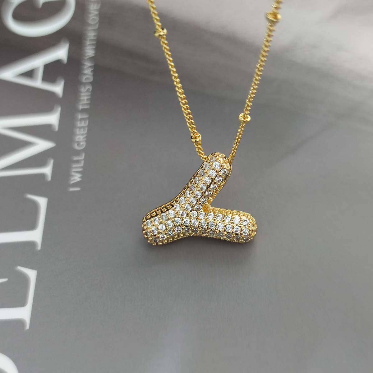 Copper Zirconia 26 Letters Pendant Necklace