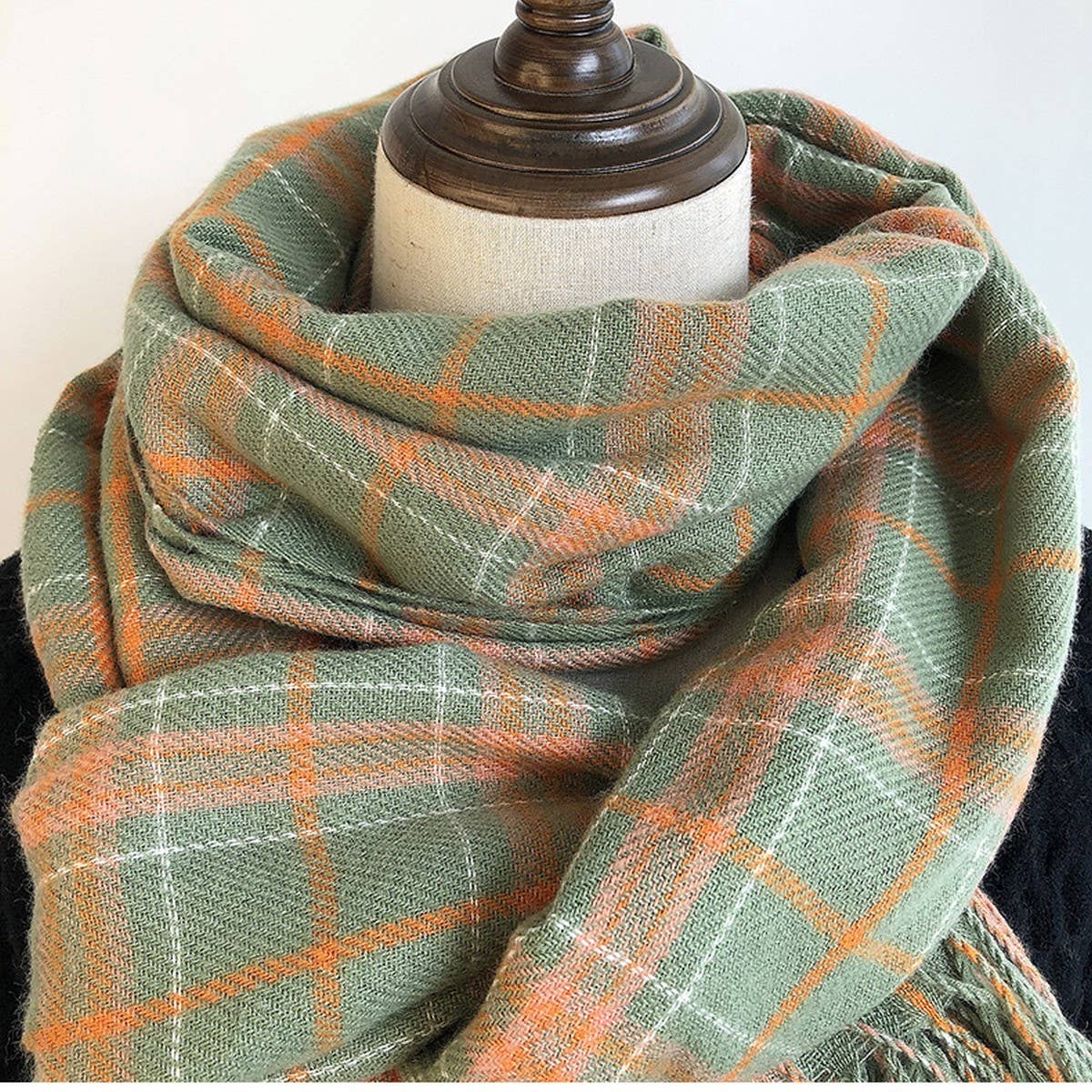 Plaid Faux Cashmere Scarf-Cozy Fringe Winter Wrap_CWASC1459