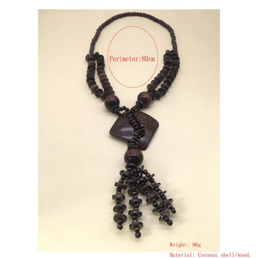 BOHEMIAN COCONUT WOOD BEAD NECKLACE_CWMM4930