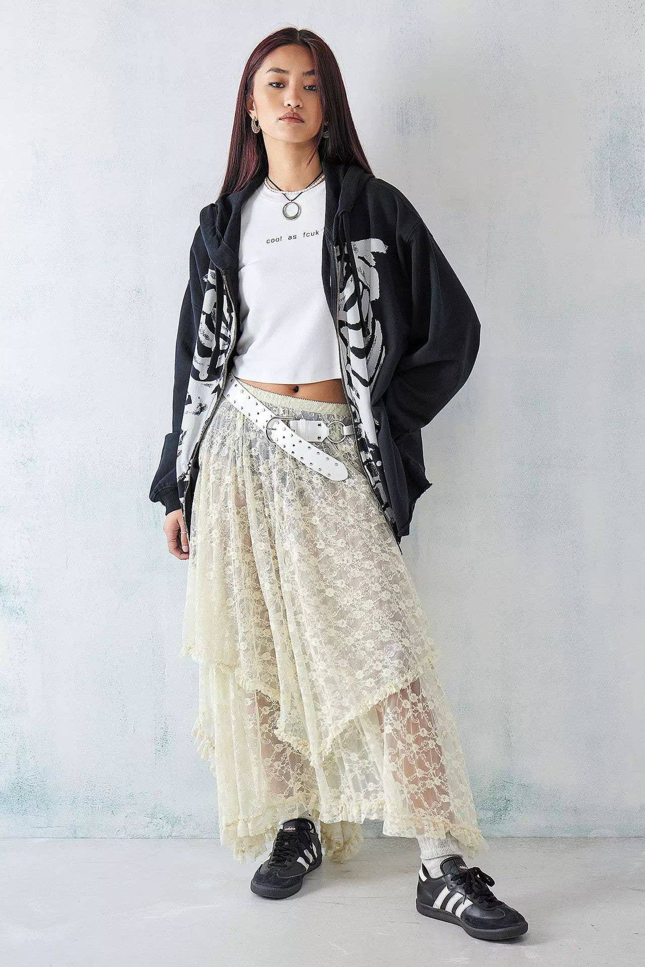 Fashionable punk-style zipper hooded sweatshirt