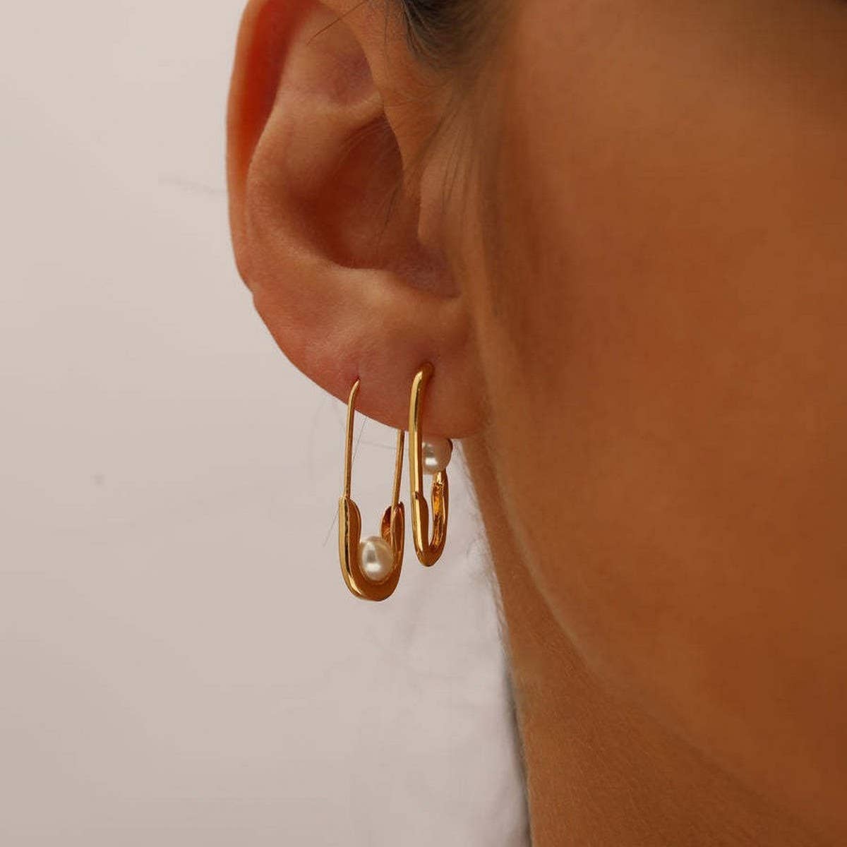 Copper Gold Freshwater Pearl Pin Earrings