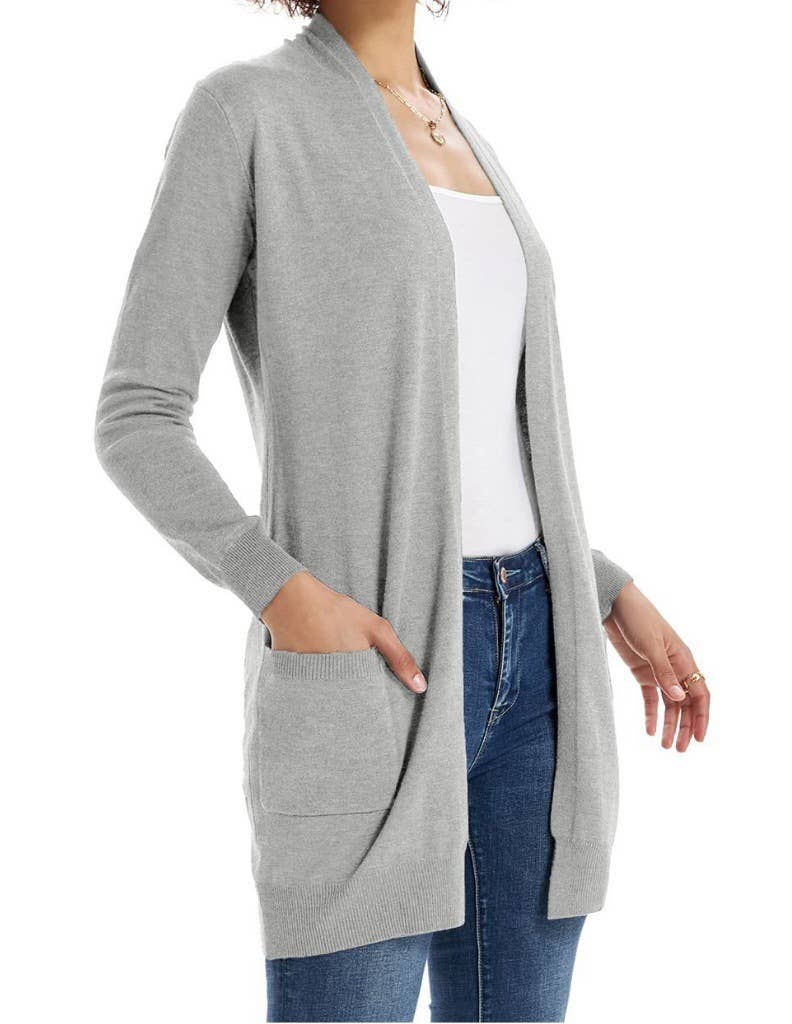 SIMPLE LONG CARDIGAN WITH POCKET IN SOLID COLOR