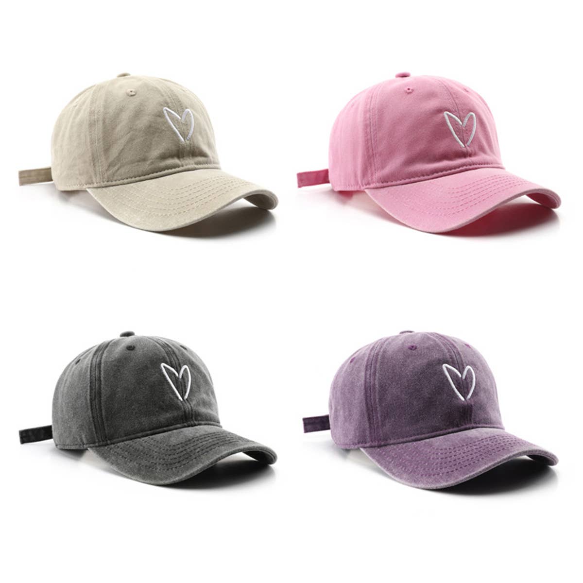 Vintage Wash Heart Embroidery Baseball Cap, Unisex_CWAH1271