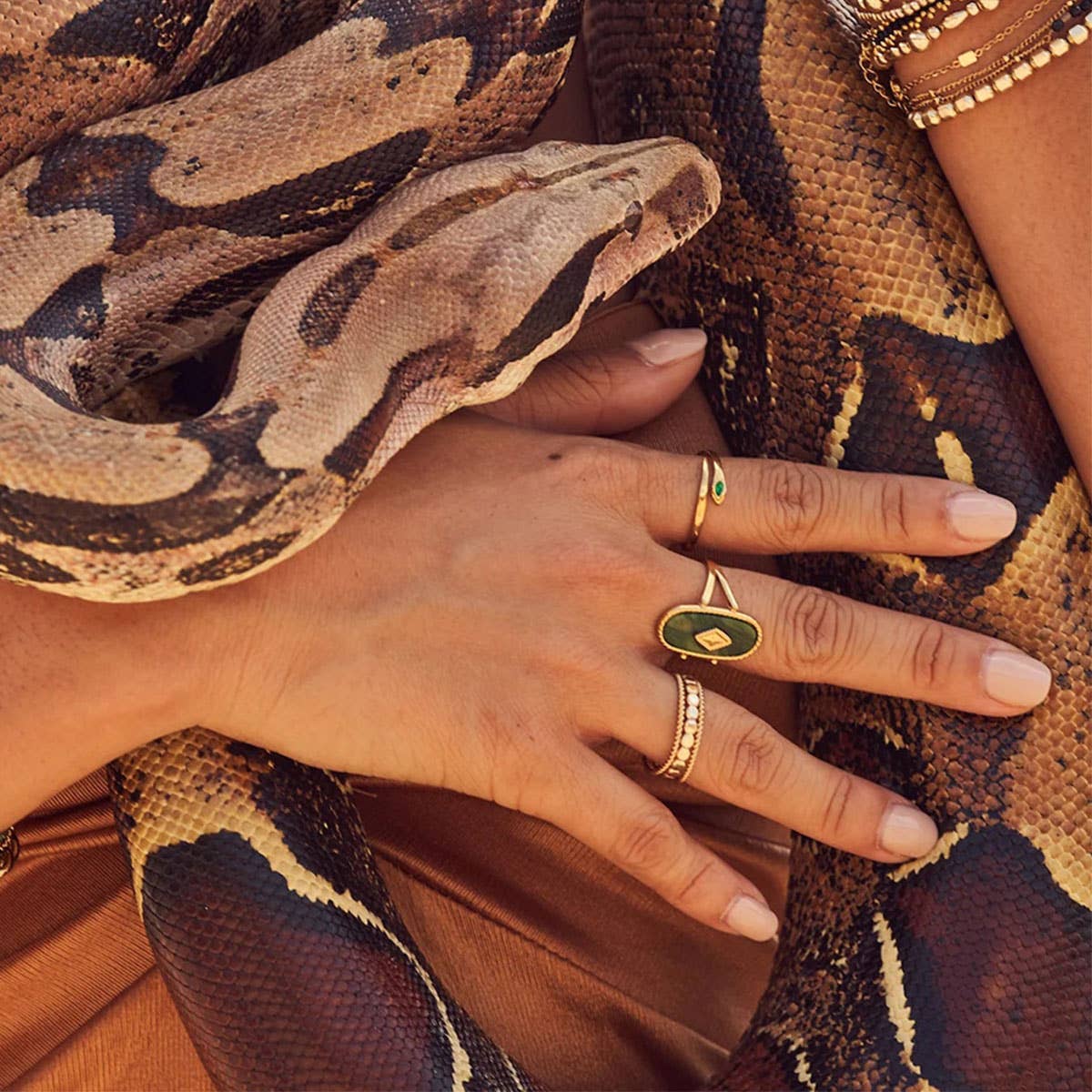 STAINLESS STEEL SNAKE NATURAL STONE RINGS_CWAJE0628