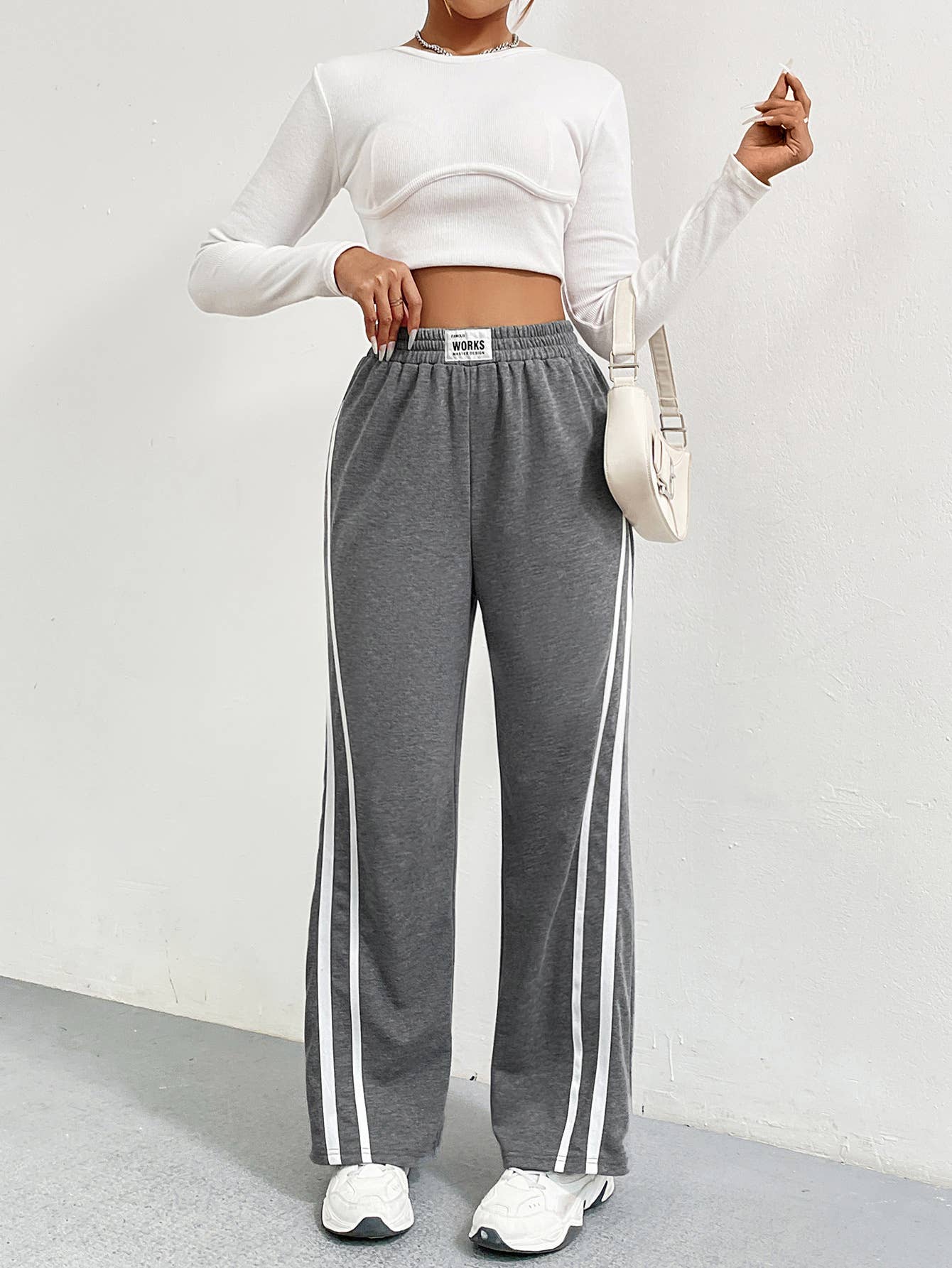 HIGH WAIST BAGGY STRAIGHT STRIPE PATCHWORK PANTS