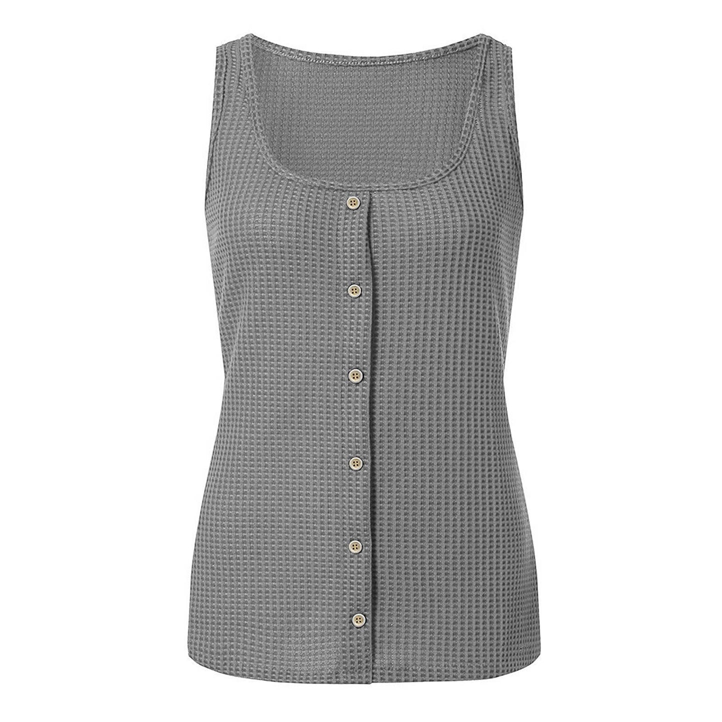 U NECK SOLID COLOR SLEEVELESS BREASTED VEST