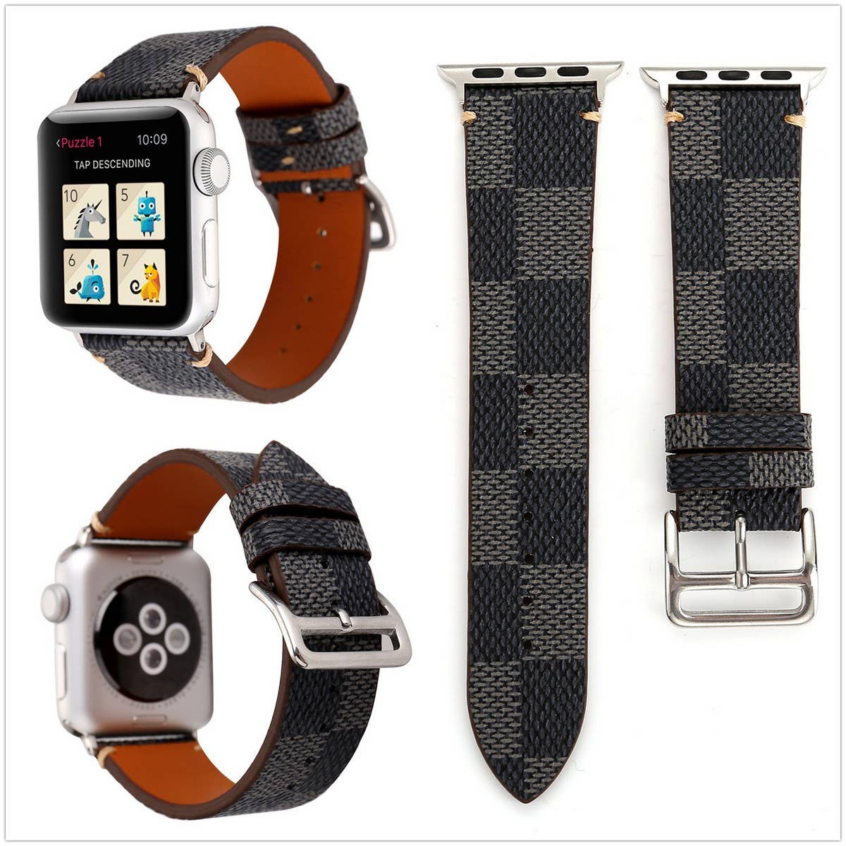APPLE WATCH9 STYLISH PLAID LEATHER STRAP_CWASC1579