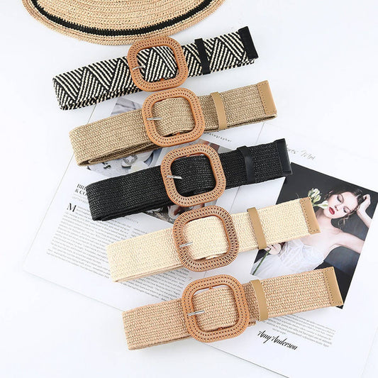 CWABE0545_VINTAGE BRAIDED SQUARE BUCKLE BELT