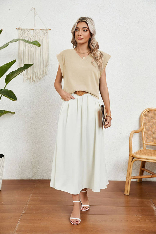 V-NECK SOLID COLOR CASUAL TANK TOP T-SHIRT