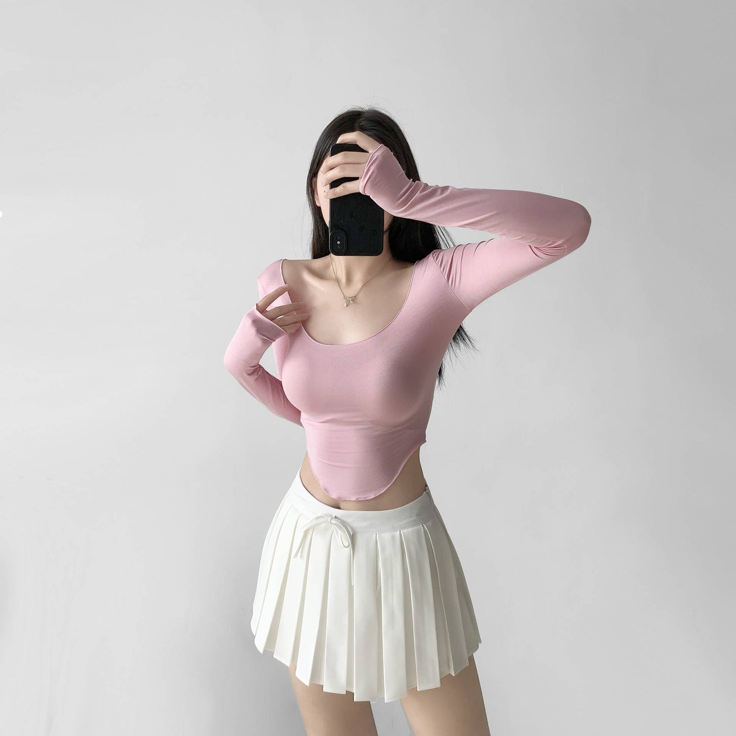 Sexy low-cut,light,short long-sleeved base layer