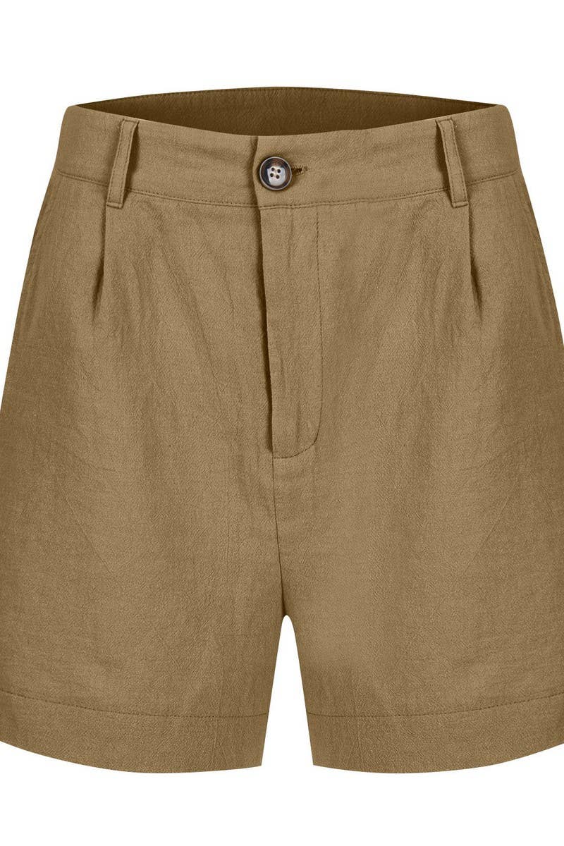 CWBSP0558_HIGH WAIST SOLID BUTTON WAIST CASUAL SHORTS