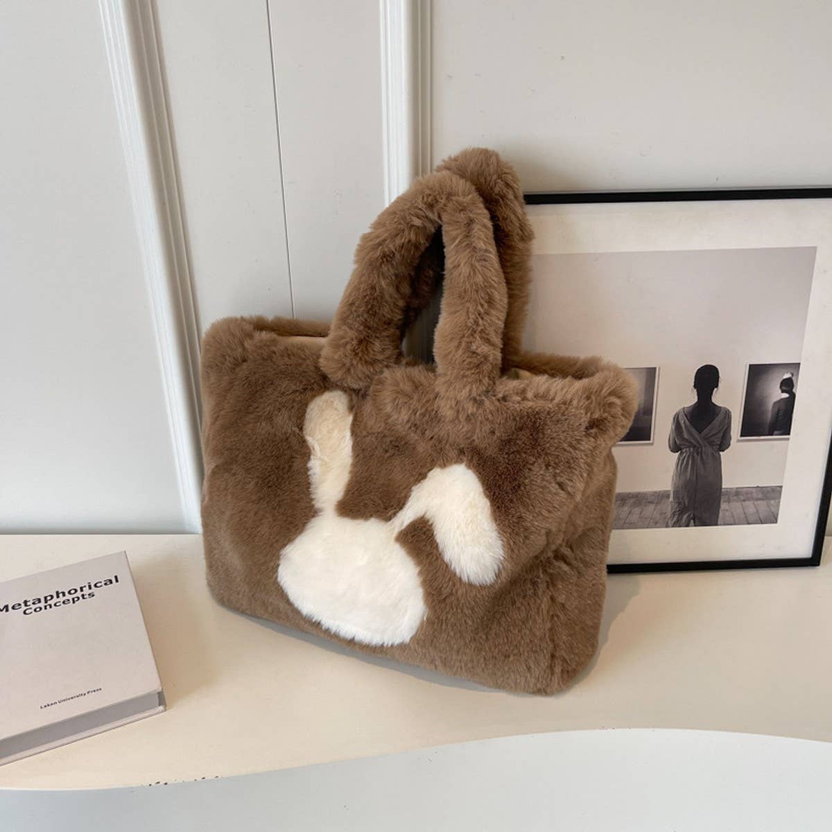 WINTER BIG EAR RABBIT HANDBAG SHOULDER PLUSH BAG_CWAB3949