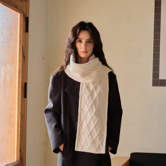 Retro Knit Scarf ??Wool Blend Reversible Wrap_CWASC2355