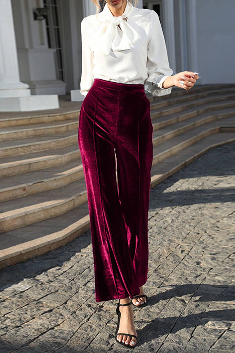 High-waisted casual pants in golden velvet