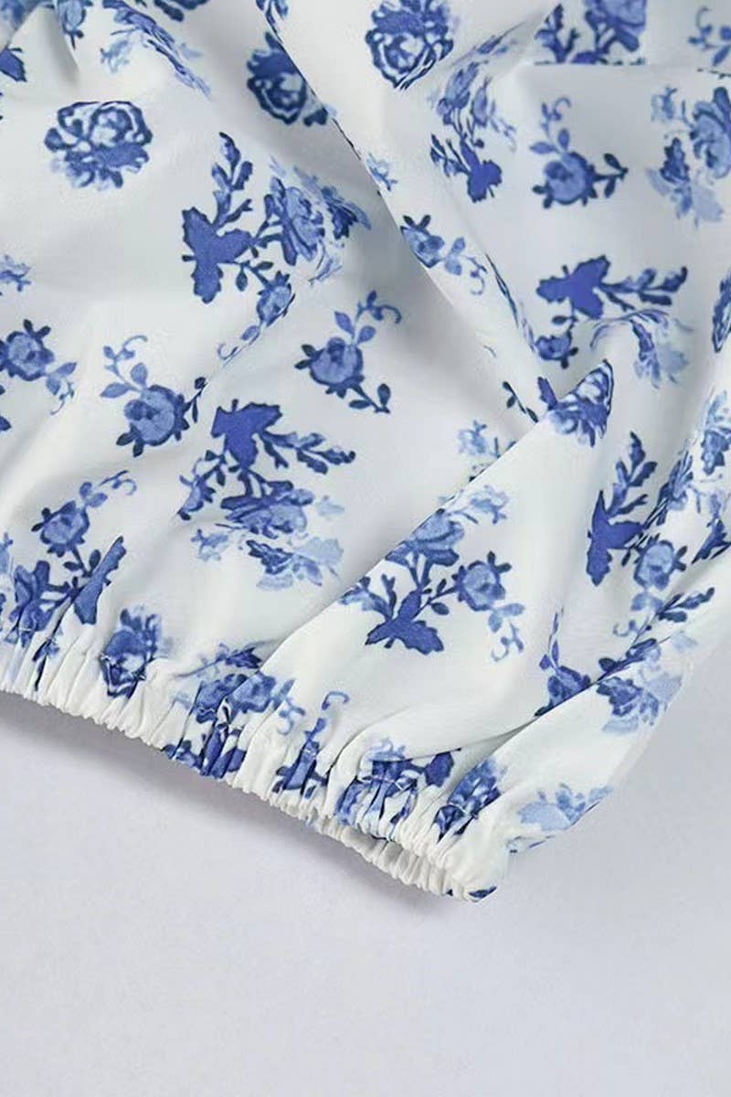 CWDMD5627_SEXY RUCHED PUFF SLEEVE TIE SLIT MIDI DRESS