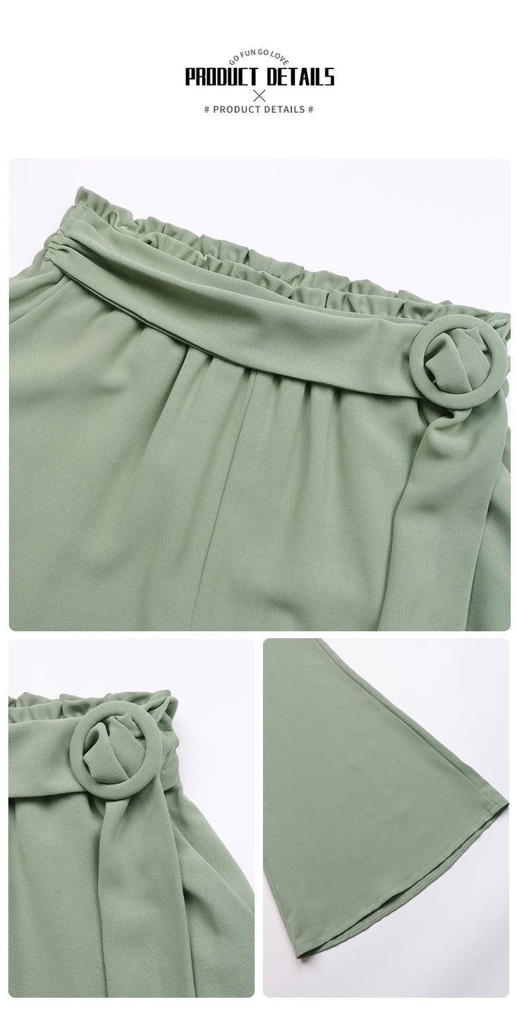 SOLID COLOR FANCY WIDE-LEG PANTS WITH A BELT