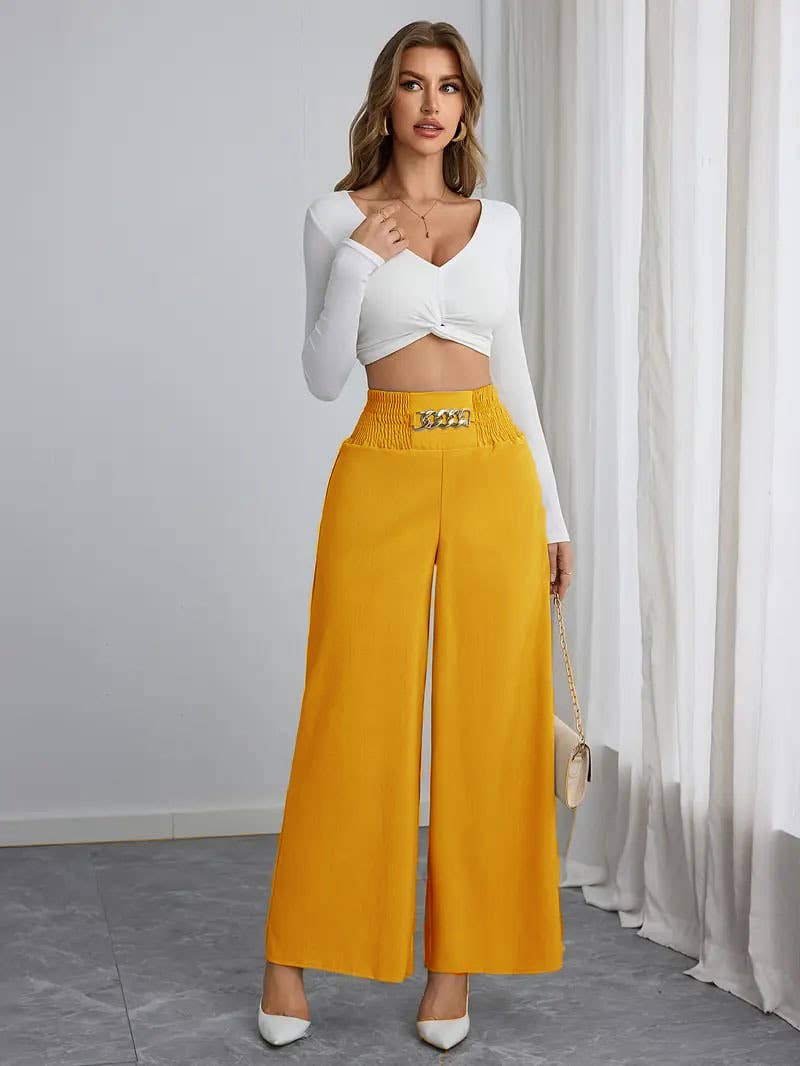 COMMUTER SOLID CHAIN SPANKING WIDE-LEG PANTS