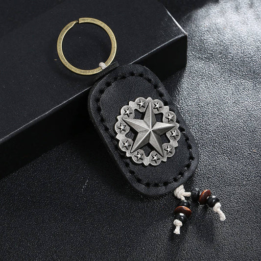 VINTAGE FIVE-POINTED STAR LEATHER CAR KEYCHAIN
