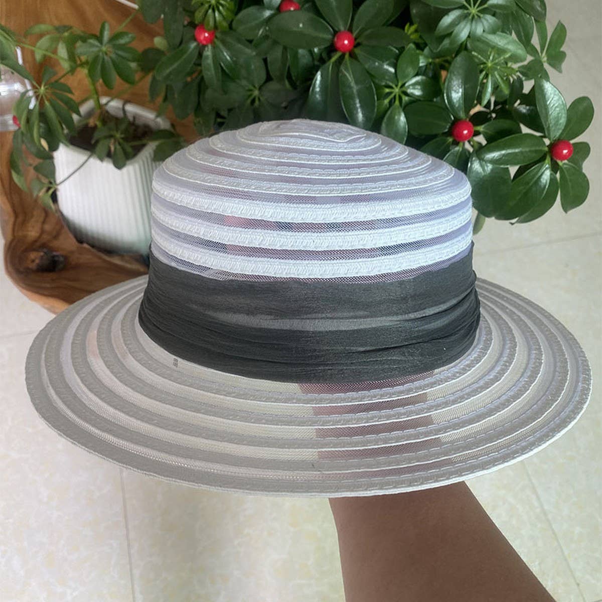 Summer fashion sun protection flat top sun hat_CWAH3559