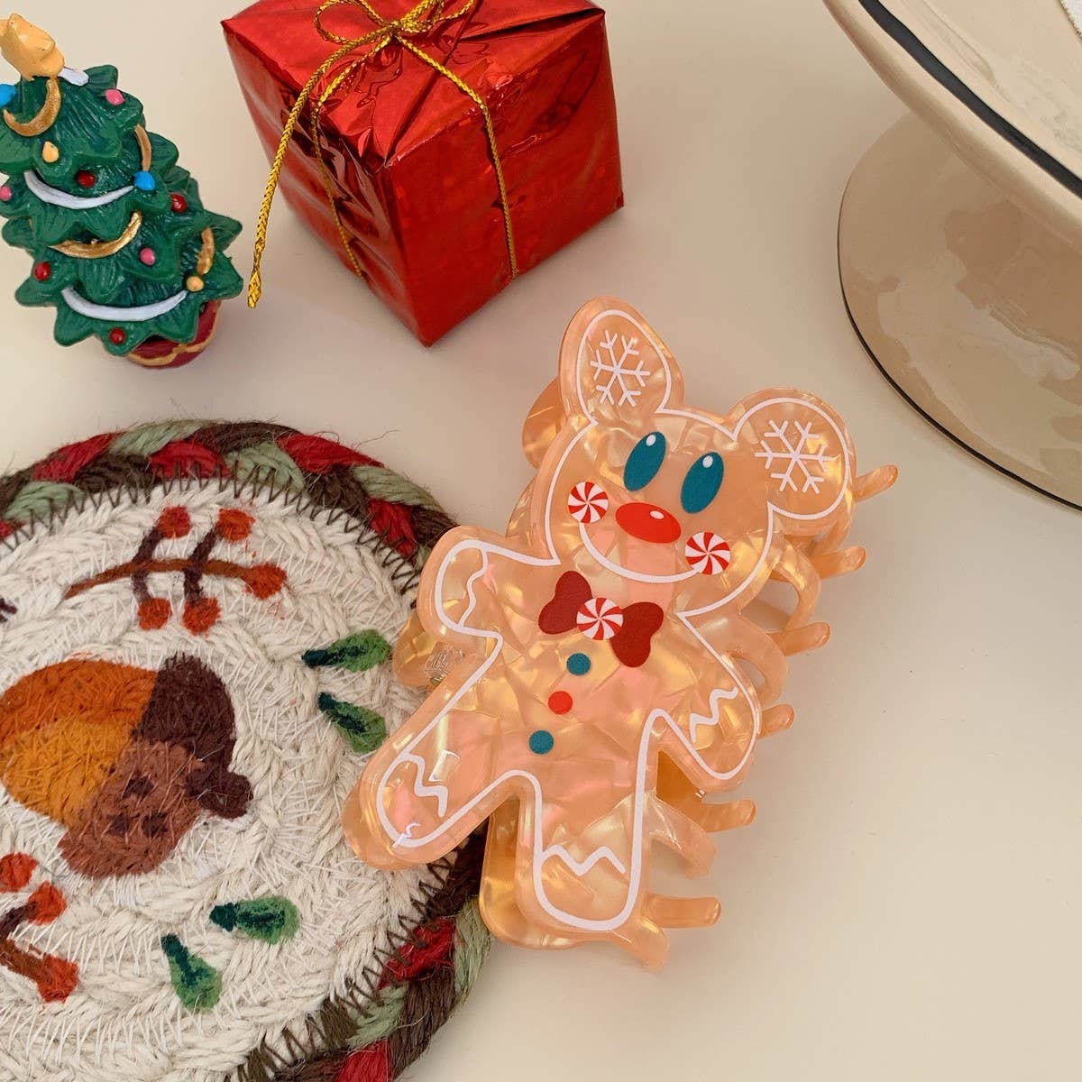CWAHA07724_CHRISTMAS GINGERBREAD SANTA REINDEER HAIR CLAW