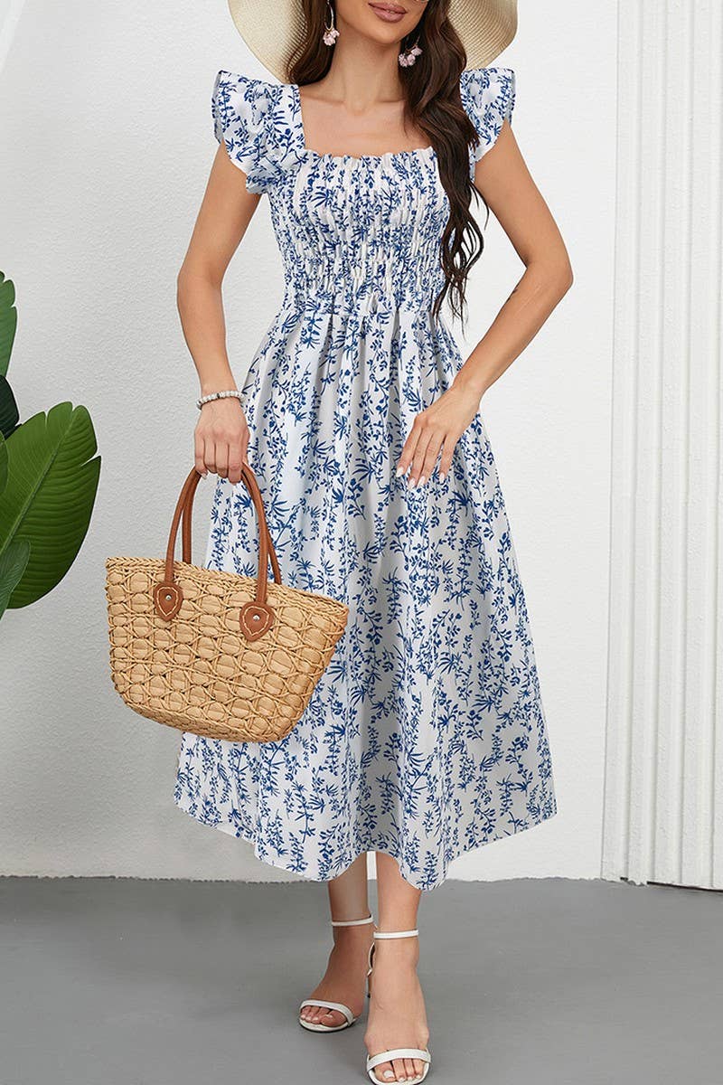CWDMD6205_FLORAL FLUTTER SLEEVE SQUARE NECK MAXI DRESS