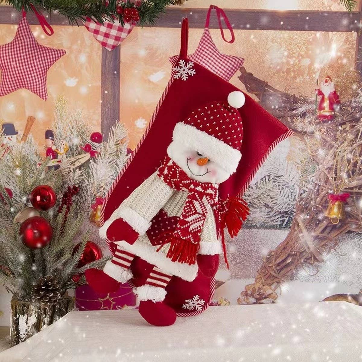 SEQUINED 3D SANTA CLAUS CHRISTMAS STOCKINGS