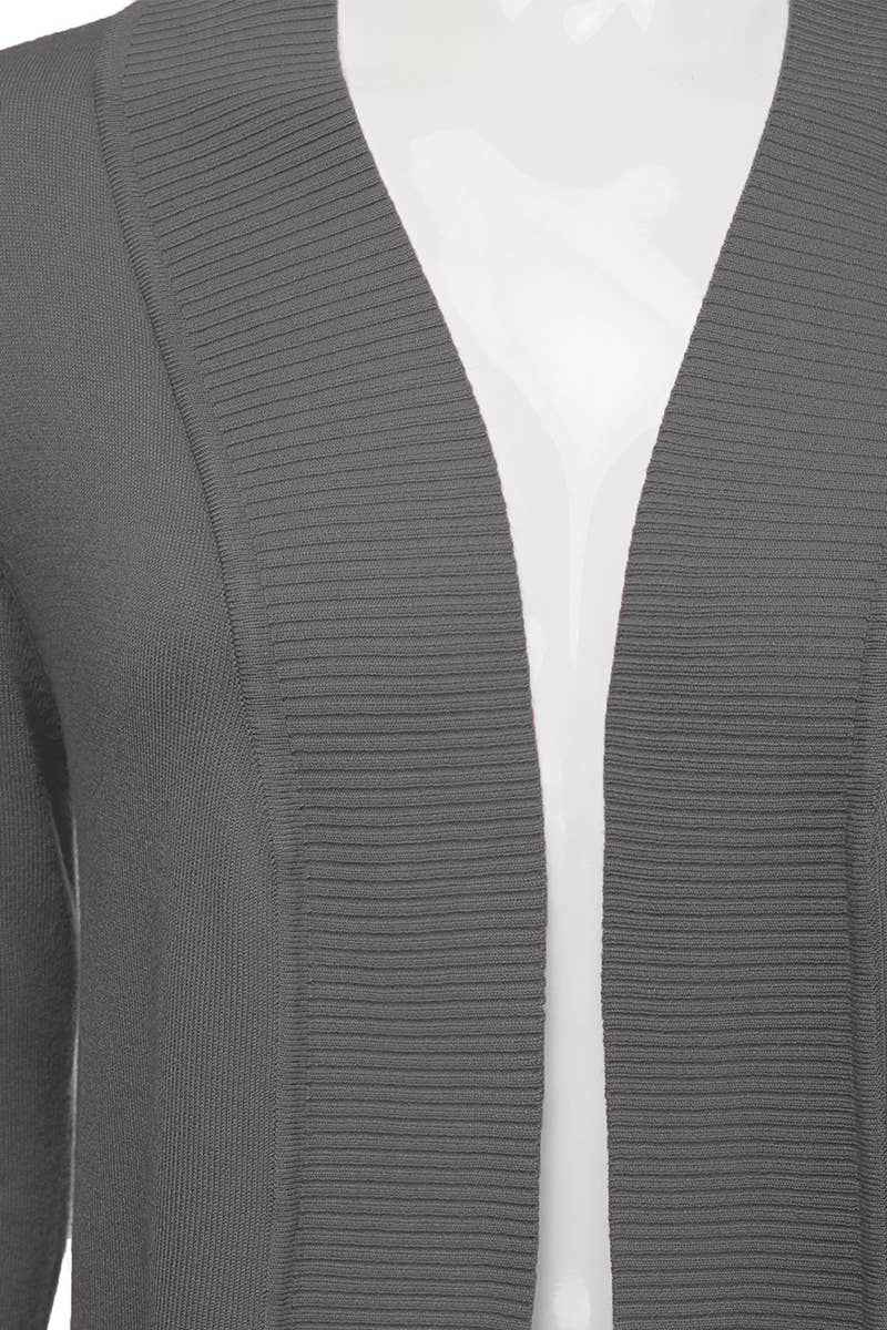 AWOCAL313_Open Front Long Sleeve Pockets Sweater Cardigan