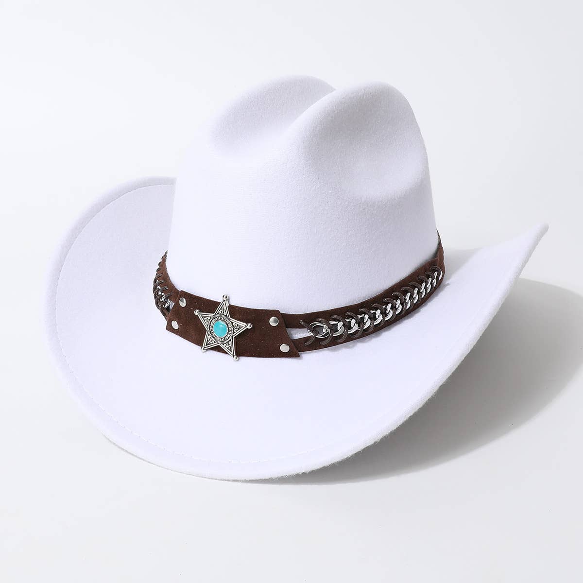 Woven Western Cowboy Hat with Turquoise Star Band_CWAH3661