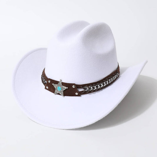 Woven Western Cowboy Hat with Turquoise Star Band_CWAH3661